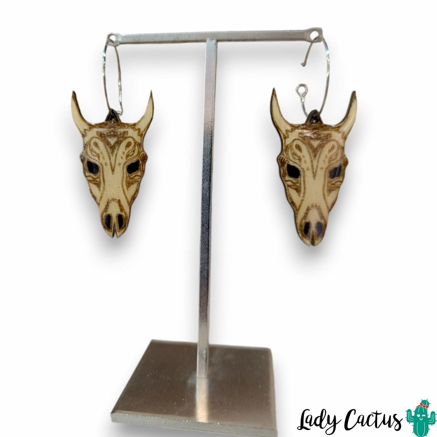 Joyería artesanal de madera con arete de acero inoxidable hipoalergénico