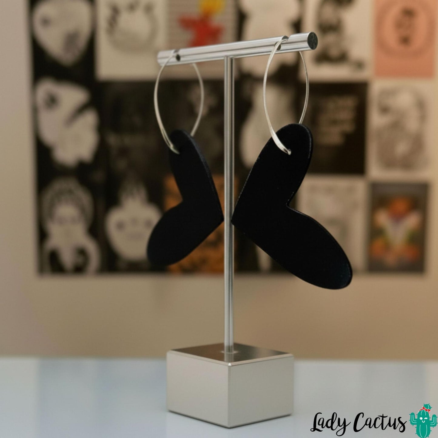 Pendientes Corazón Negro Lady Cactus