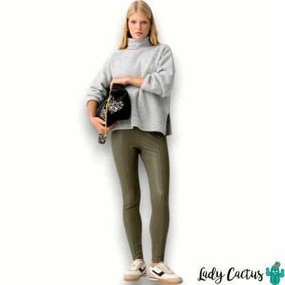 Leggings Fani de Tiffosi con efecto cuero verde pátina