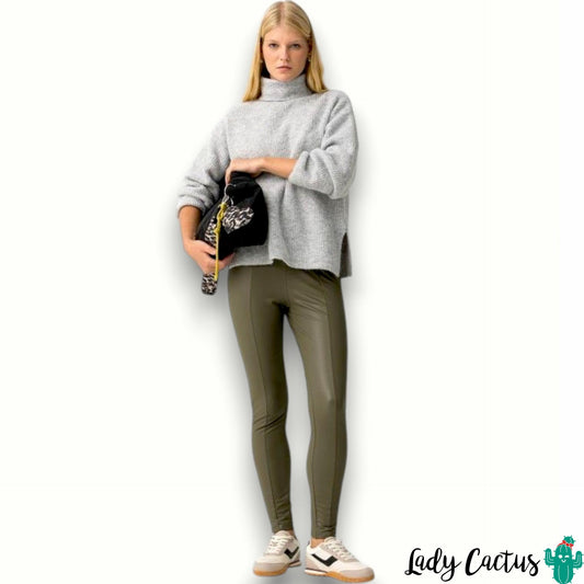 Leggings Fani de Tiffosi con efecto cuero verde pátina