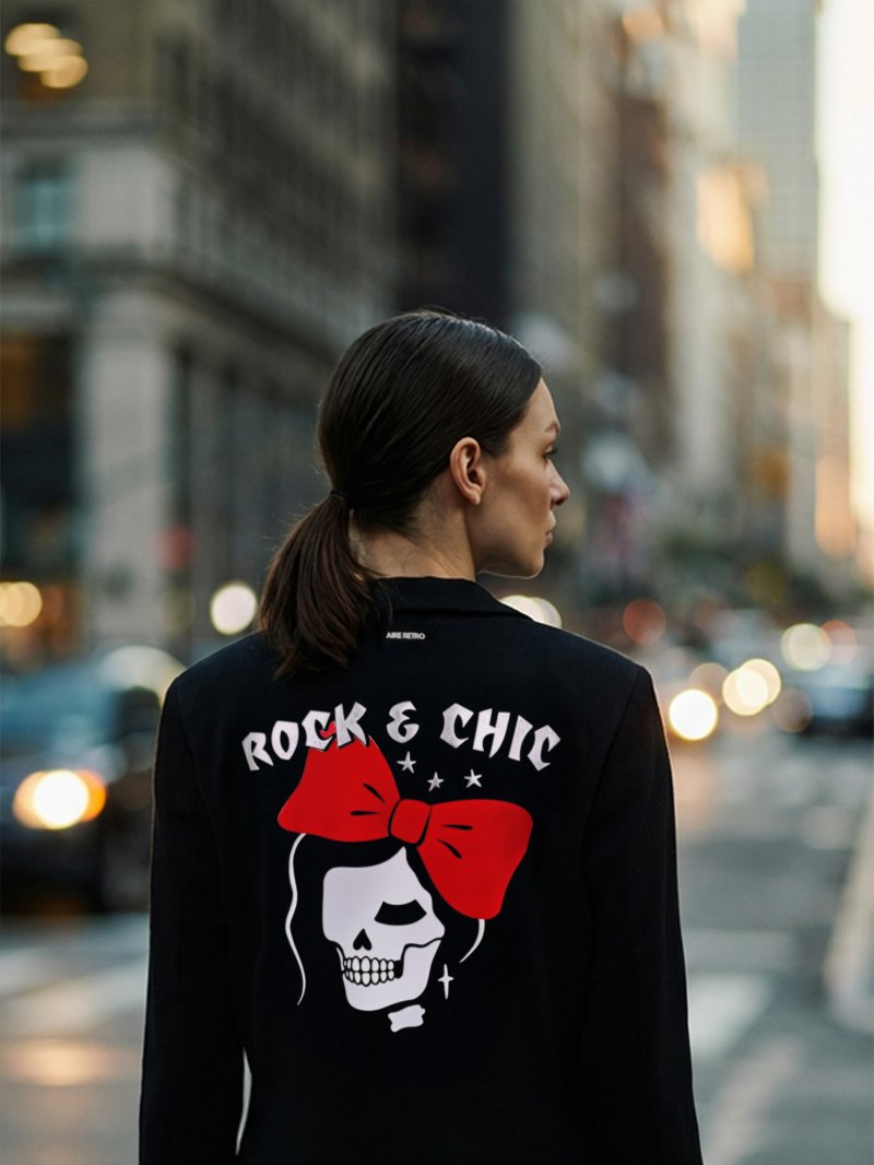 Diseño exclusivo de Aire Retro vestido negro con letras plata