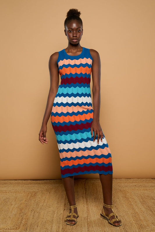 Vestido midi de punto multicolor modelo Maritim de Minueto.
