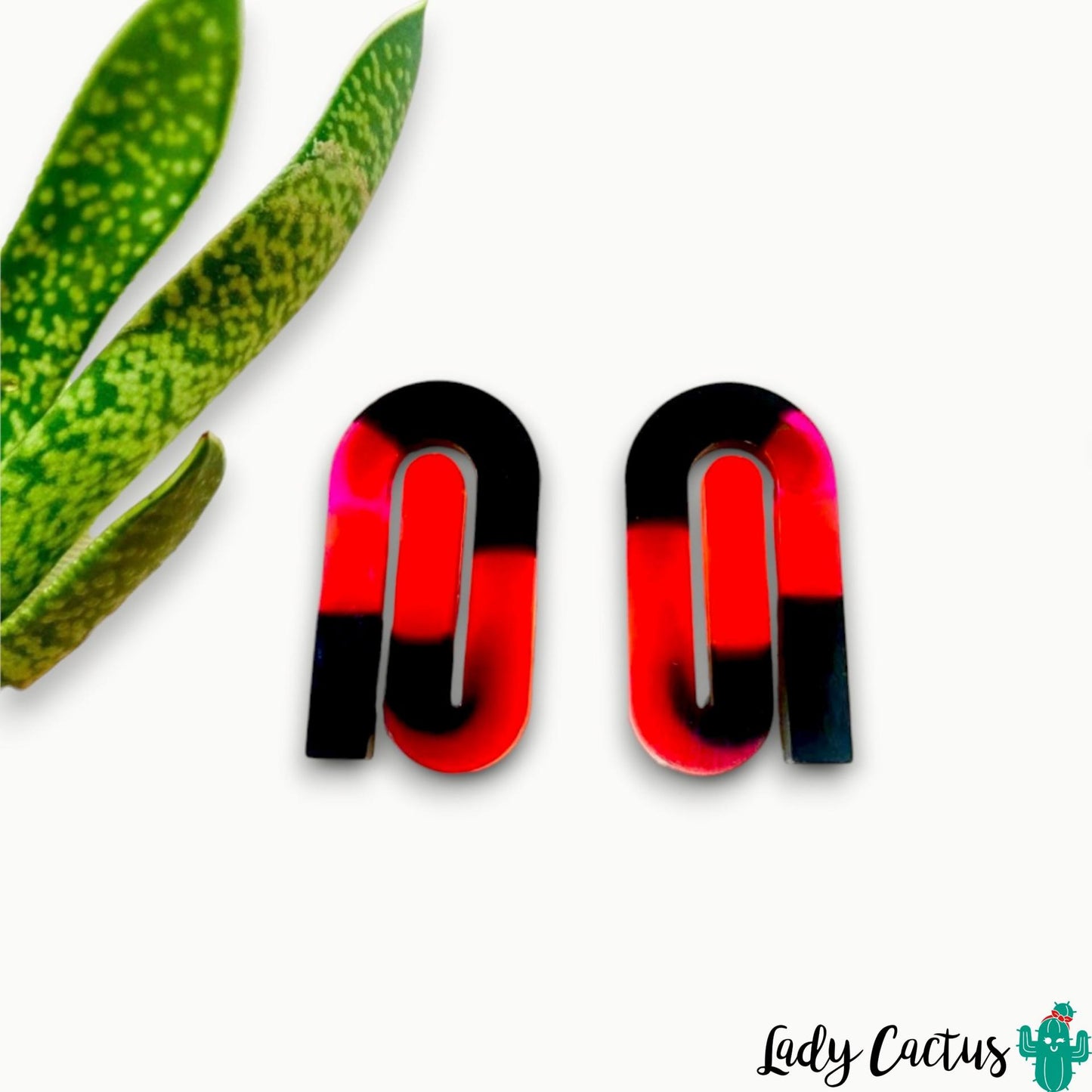 Pendientes Clips Rojo y Negro Lady Cactus