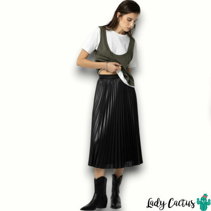 Falda Kyoto de Tiffosi – Midi plisada efecto piel negra