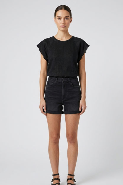 Pantalón de tiro alto negro con detalle de dobladillo de la marca Tiffosi.