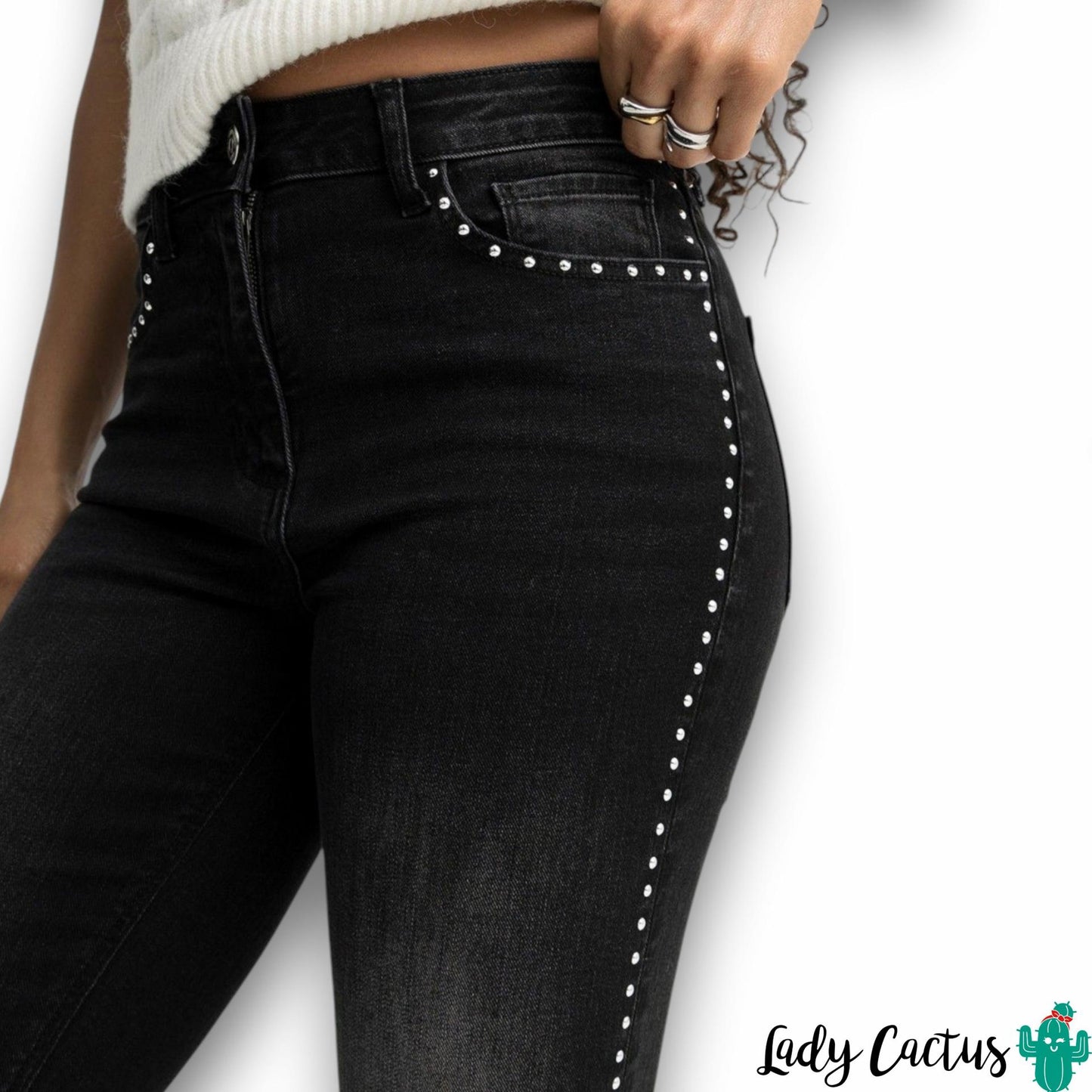 Pantalones vaqueros Megan negros cropped flare con tachuelas Tiffosi