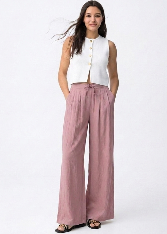 Pantalón tipo sastre en color rosa empolvado modelo Augusta de Tiffosi.