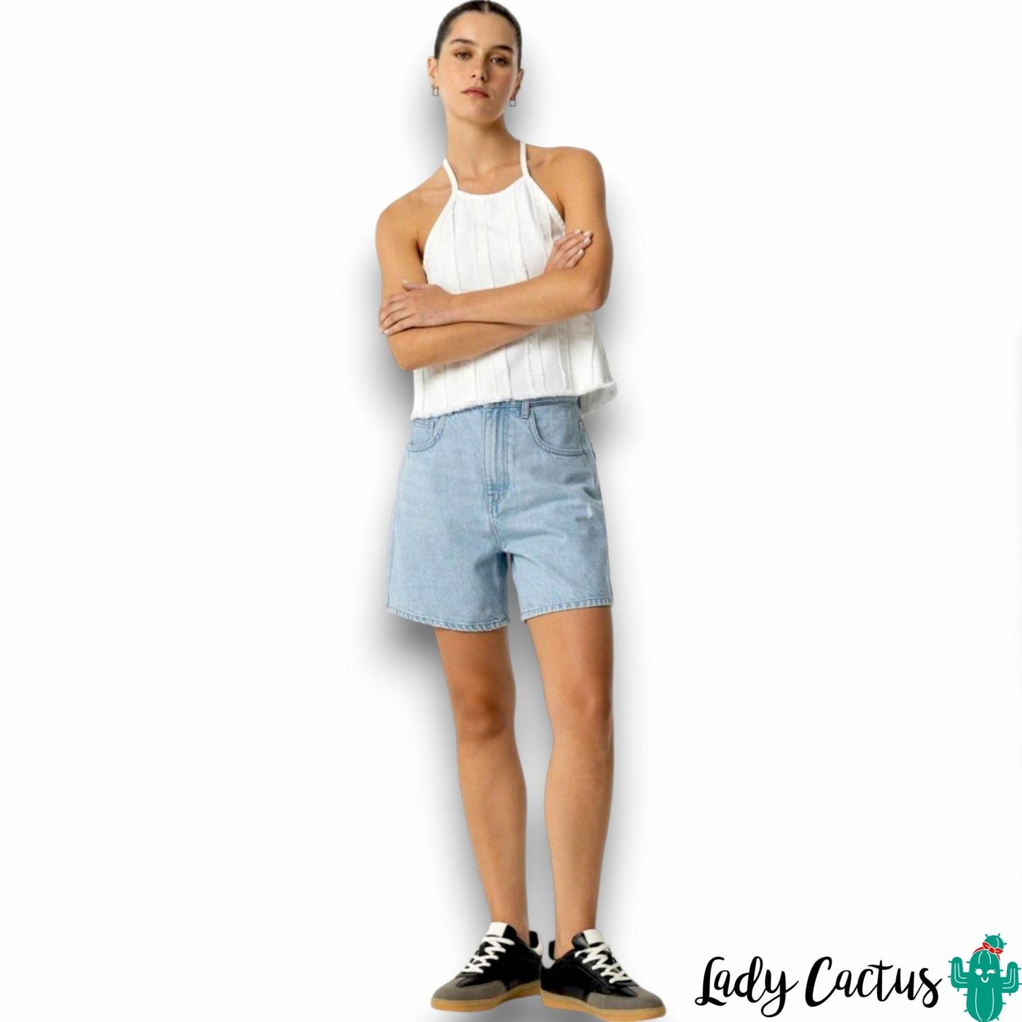 Pantalón Corto Denim Mom Fit de Tiro Alto - Tiffosi
