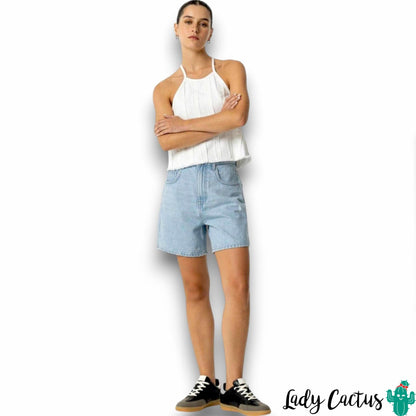 Pantalón Corto Denim Mom Fit de Tiro Alto - Tiffosi