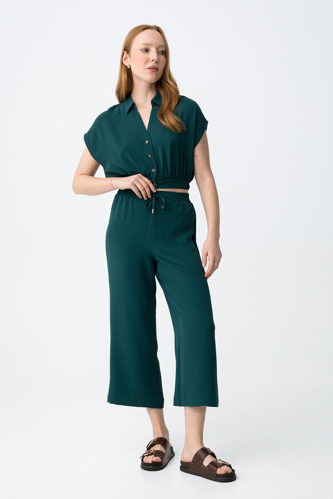 Pantalón fluido verde modelo Francesca de Tiffosi