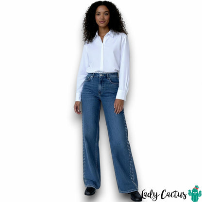 Pantalón Bonnye Azul Medio con Tachas de Tiffosi