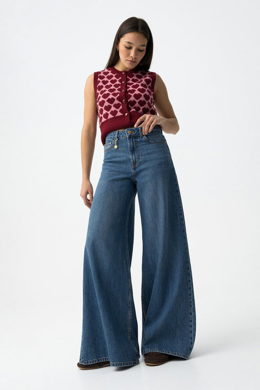 Pantalón vaquero palazzo de color azul claro de Tiffosi