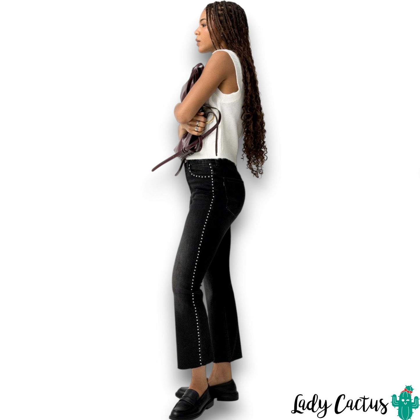 Pantalones vaqueros Megan negros cropped flare con tachuelas Tiffosi