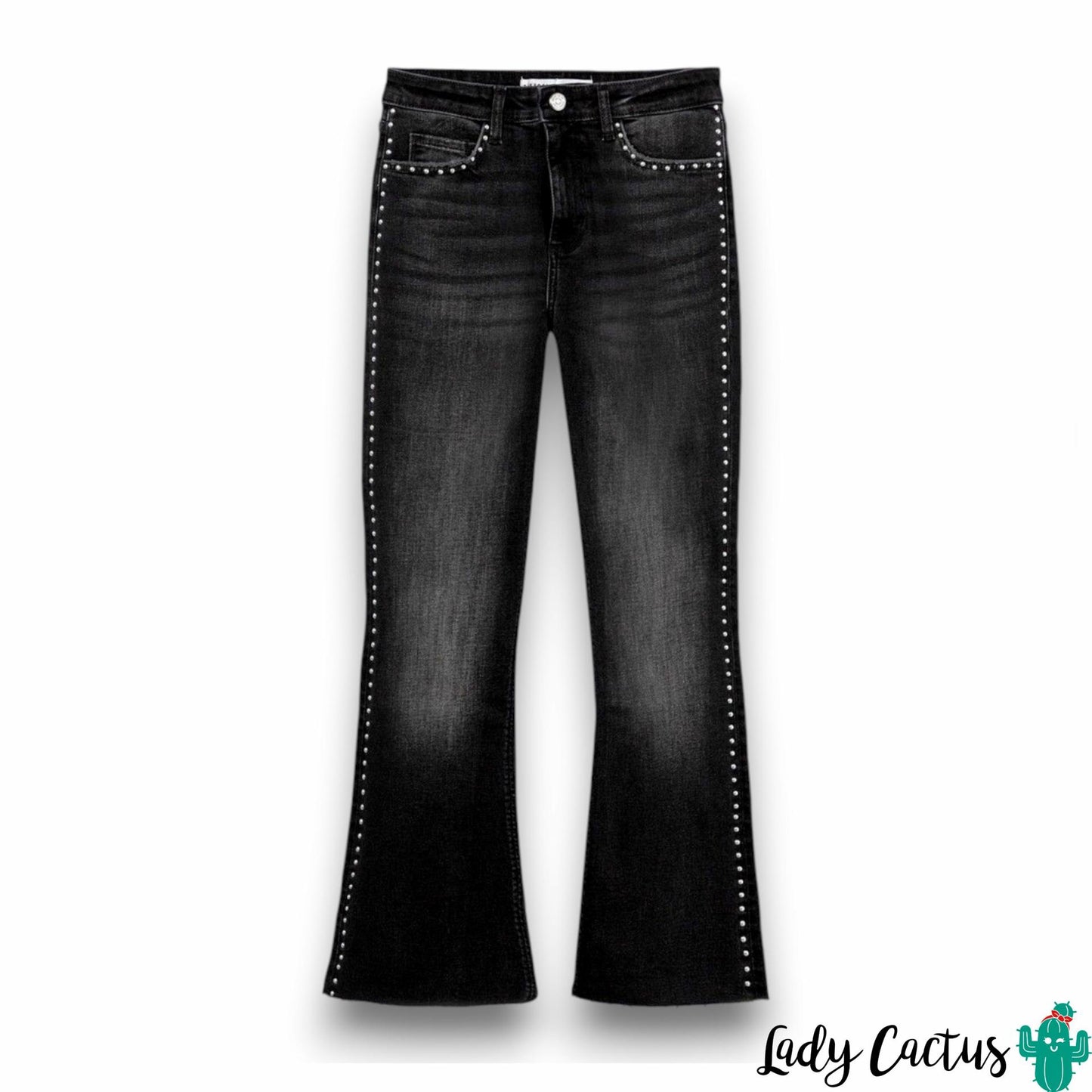 Pantalones vaqueros Megan negros cropped flare con tachuelas Tiffosi