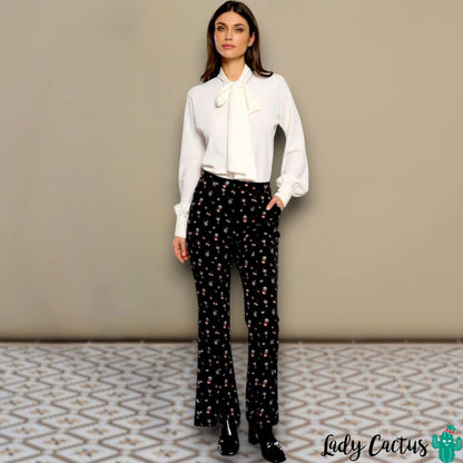 Pantalones Zia de Minueto en Lady Cactus con estampado coctel festivo y sofisticación urbana