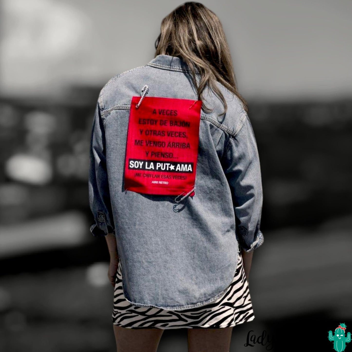 Parche Bordado Puta Ama de Aire Retro en Lady Cactus con mensaje empoderador audaz