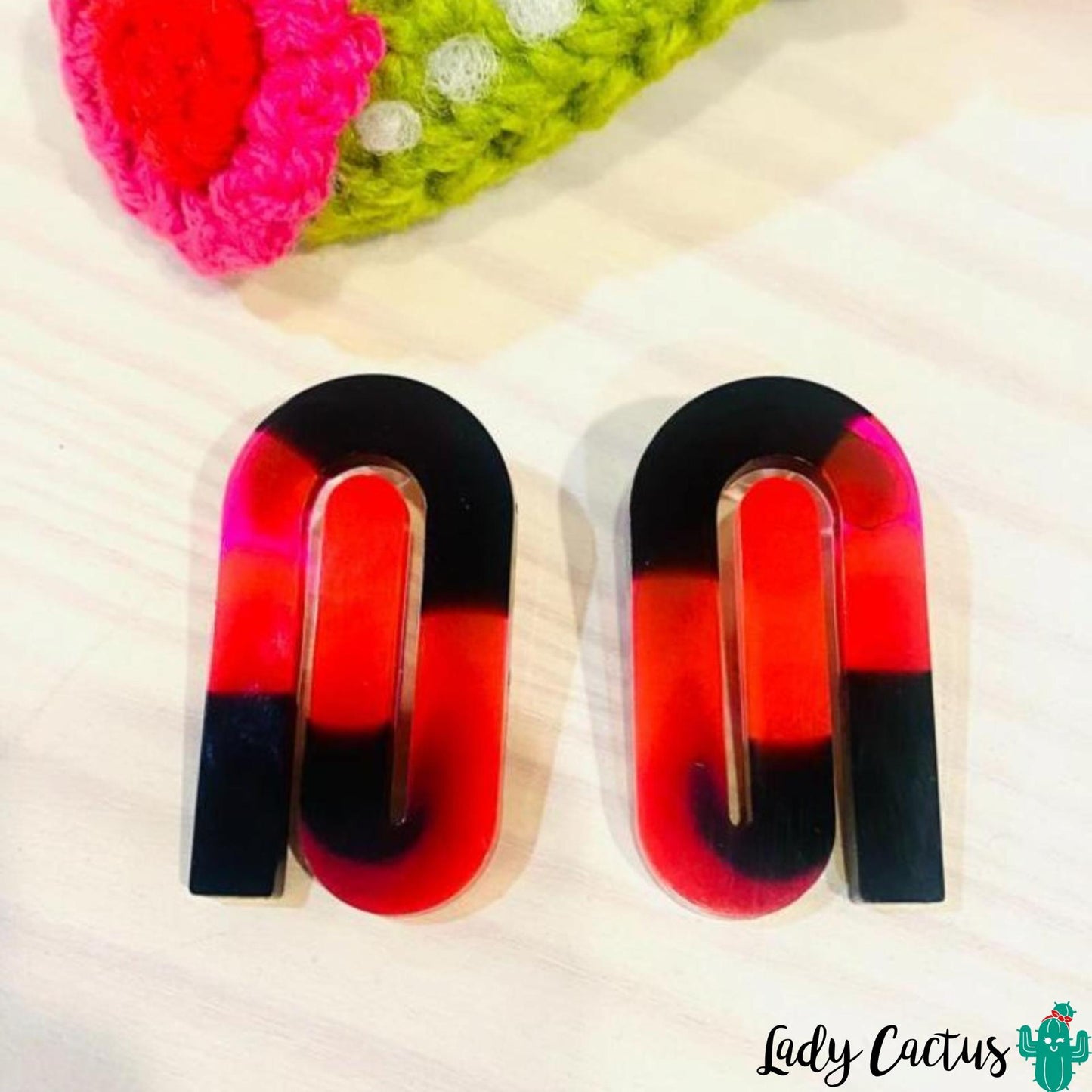 Pendientes Clips Rojo y Negro Lady Cactus