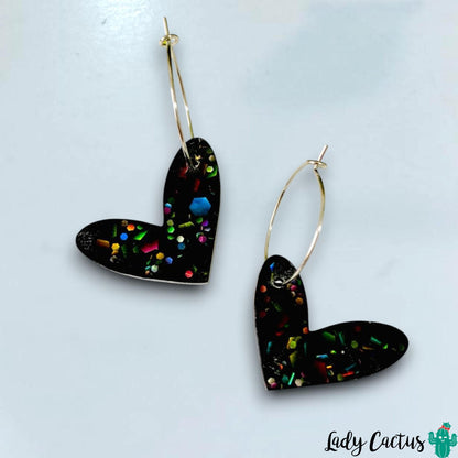 Pendientes Corazón Negro Multicolor Lady Cactus