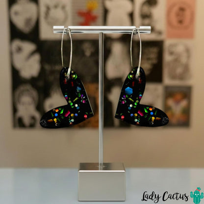 Pendientes Corazón Negro Multicolor Lady Cactus