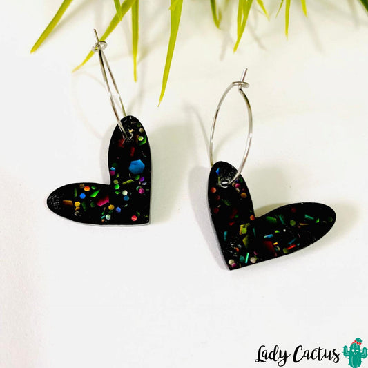 Pendientes Corazón Negro Multicolor Lady Cactus