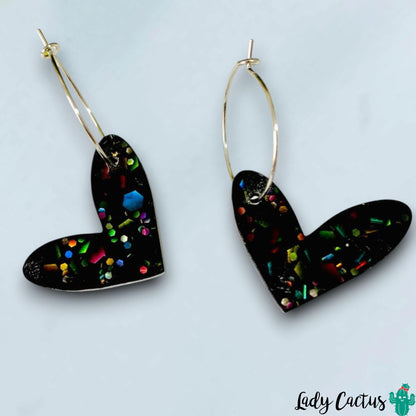 Pendientes Corazón Negro Multicolor Lady Cactus