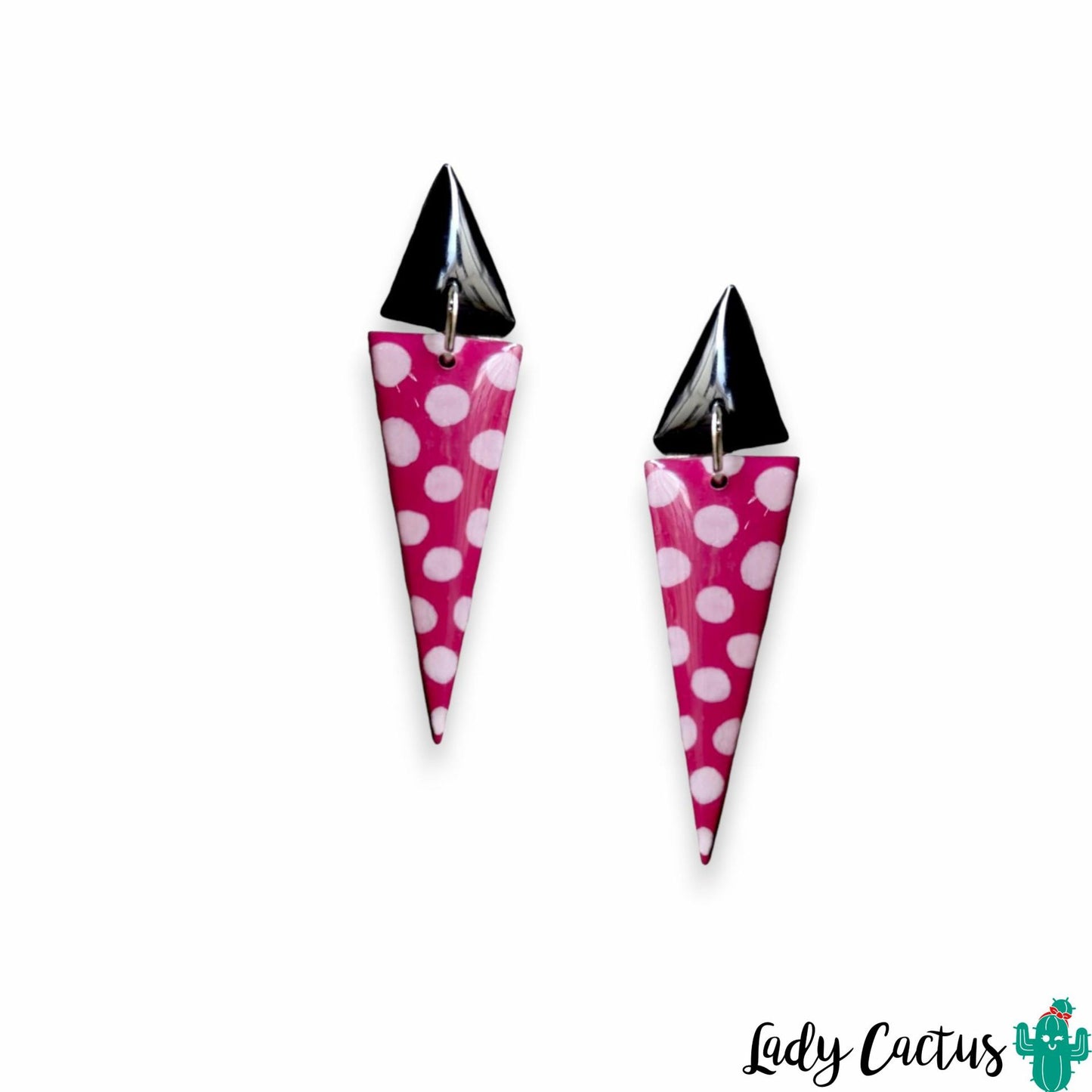 Pendientes Doble Triángulo Rosa Fucsia con Lunares Lady Cactus