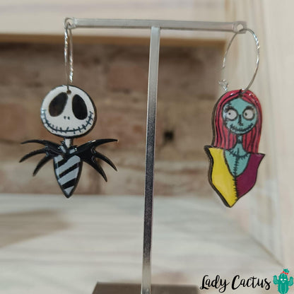 Pendientes de madera esmaltada de Jack y Sally de Lady Cactus
