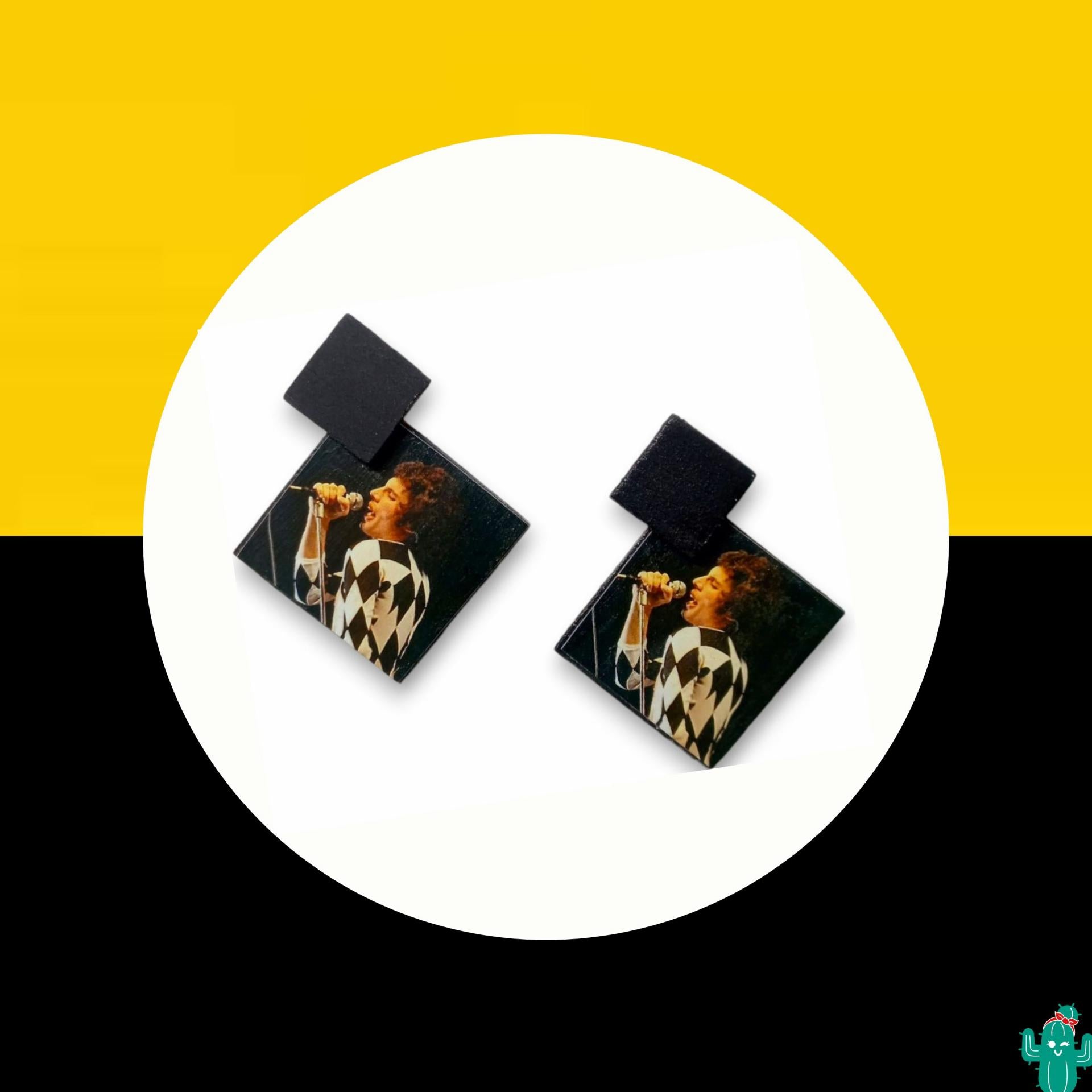 Pendientes de 6 cm muy ligeros con la imagen de Freddie Mercury