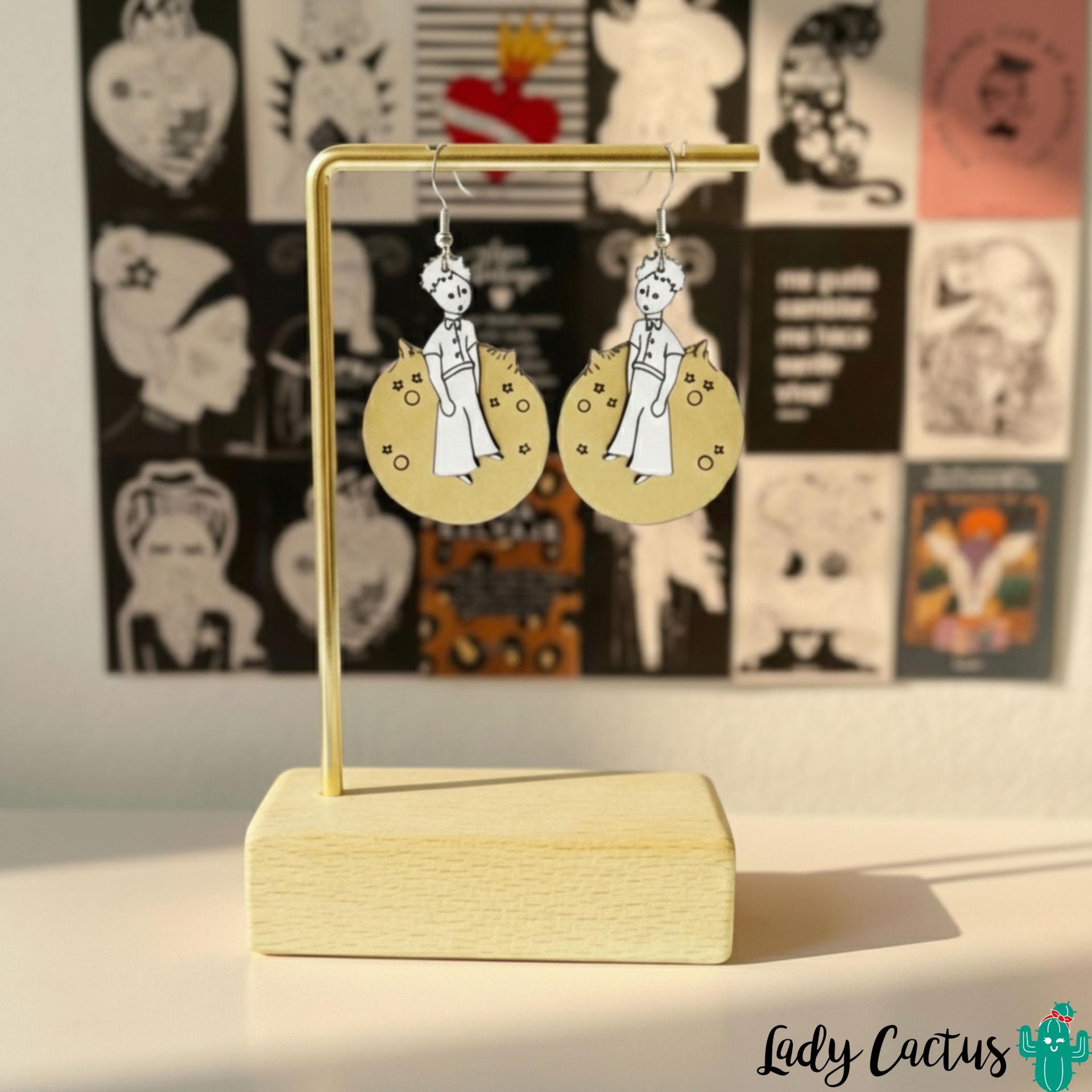 Pendientes de acero inoxidable y metacrilato dorado de Lady Cactus