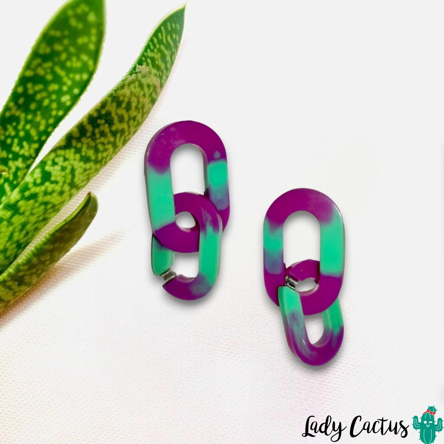 Pendientes Vita Doble Verde y Malva Lady Cactus