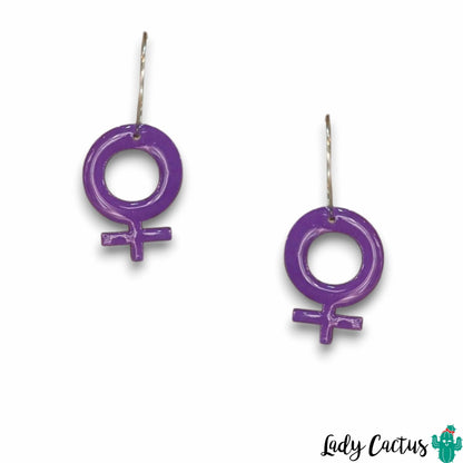 Pendientes de acero inoxidable hipoalergénicos símbolo femenino lila