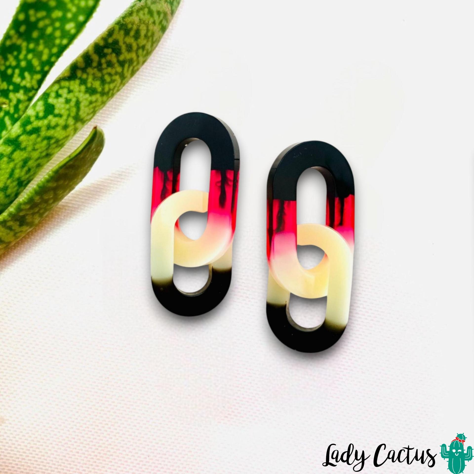 Pendientes Vita Doble de Lady Cactus en colores grana, vainilla y negro