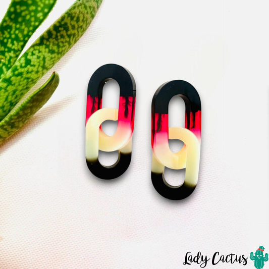 Pendientes Vita Doble de Lady Cactus en colores grana, vainilla y negro