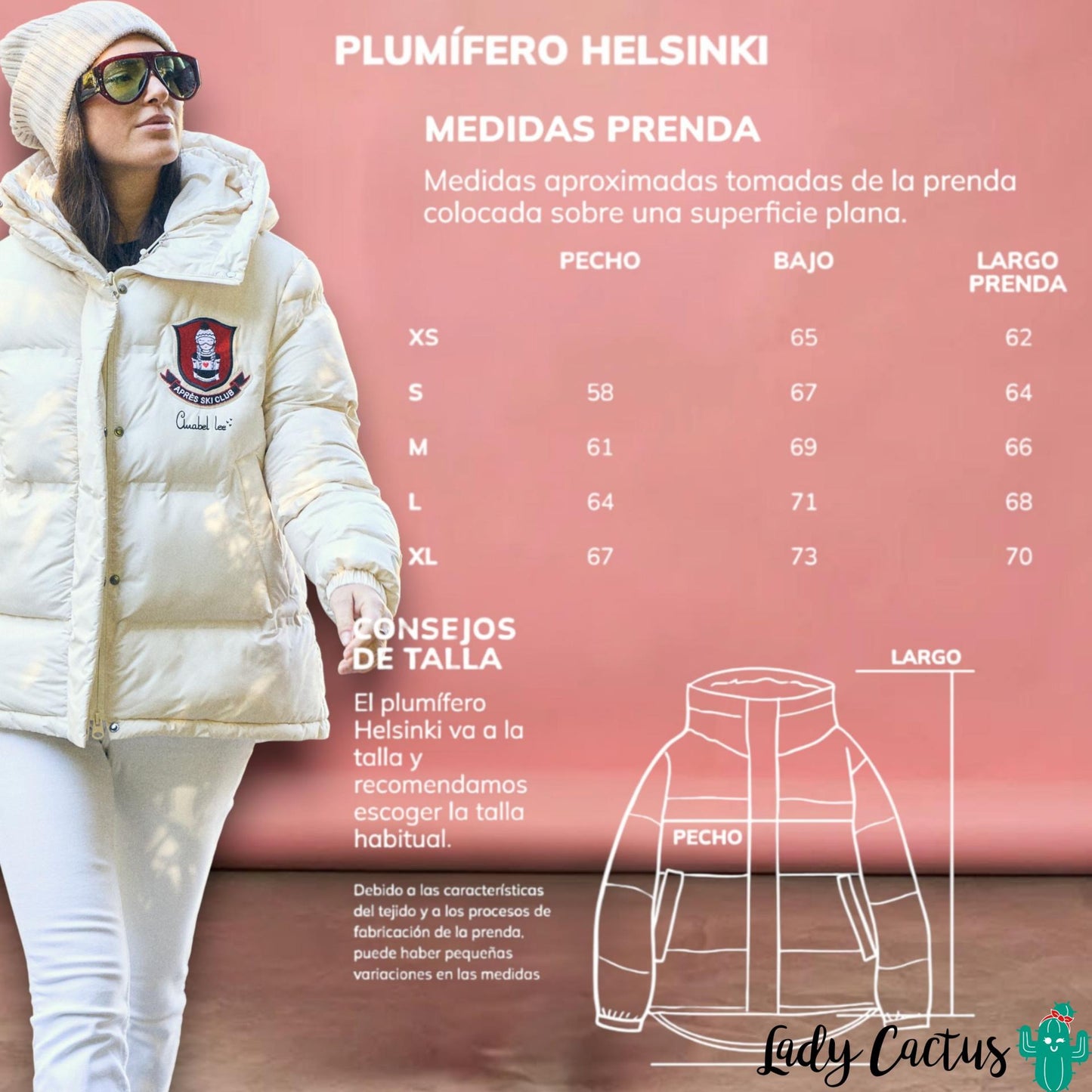 Guía de tallas del Plumífero Helsinki de Anabel Lee