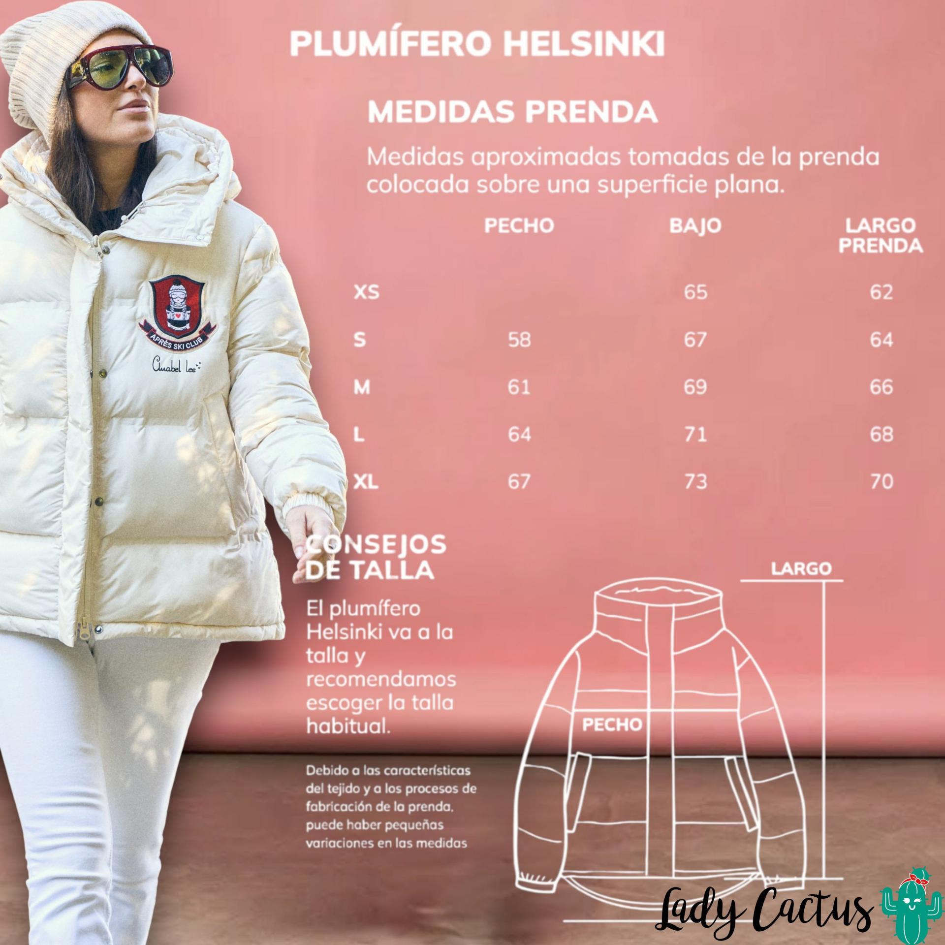 Guía de tallas del Plumífero Helsinki de Anabel Lee