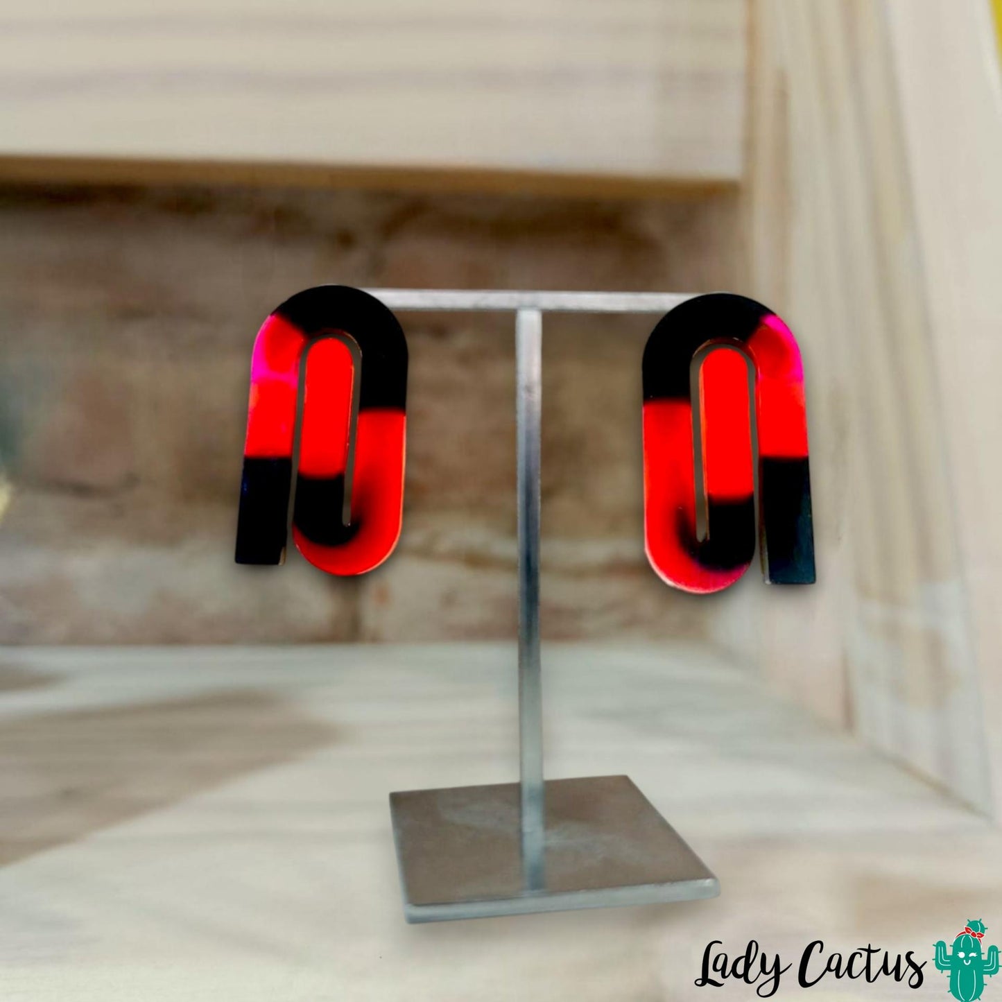 Pendientes Clips Rojo y Negro Lady Cactus
