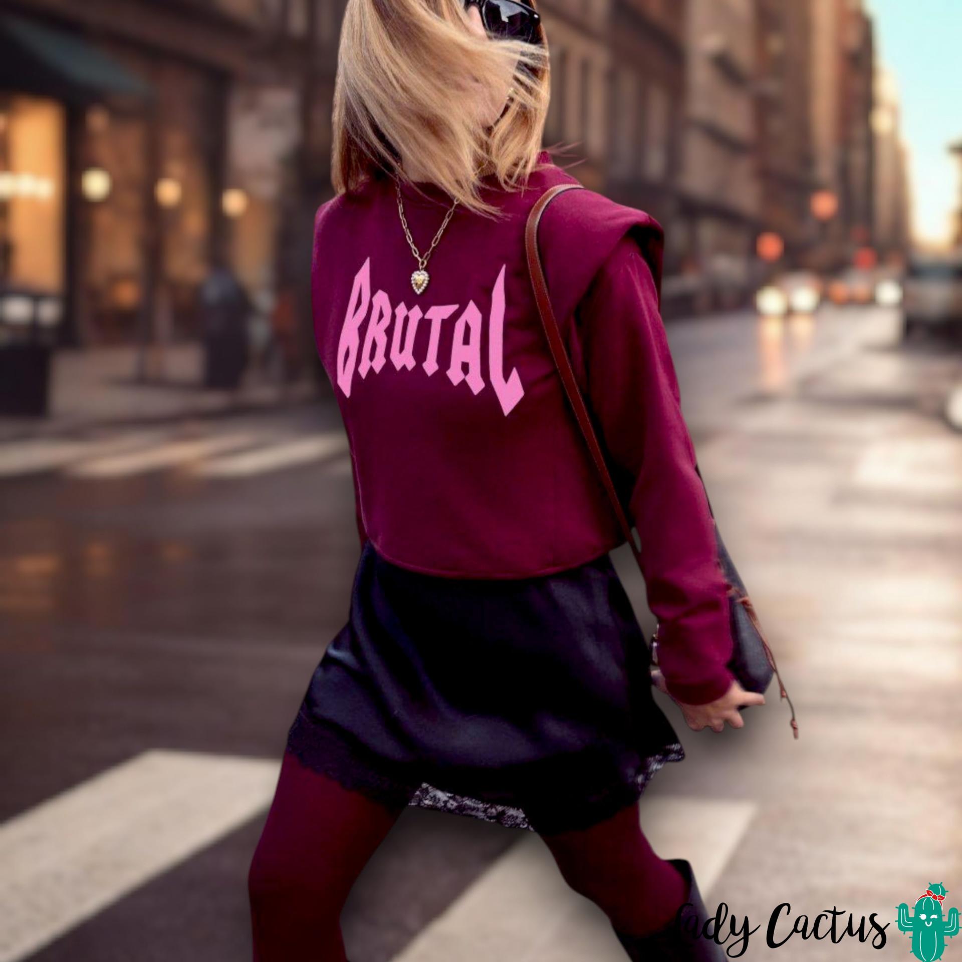 Sudadera Burdeos Brutal de Aire Retro en Lady Cactus