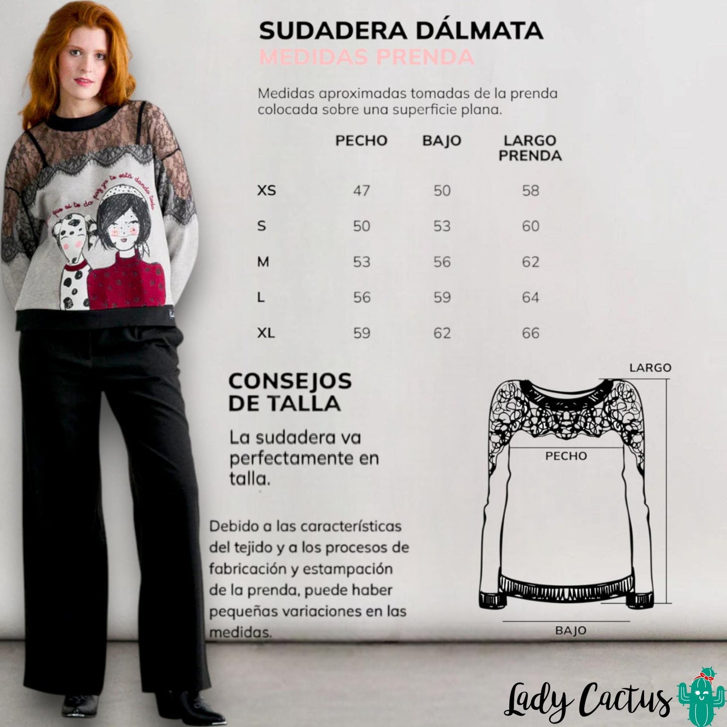 Guía de tallas de la Sudadera Dálmata de Anabel Lee