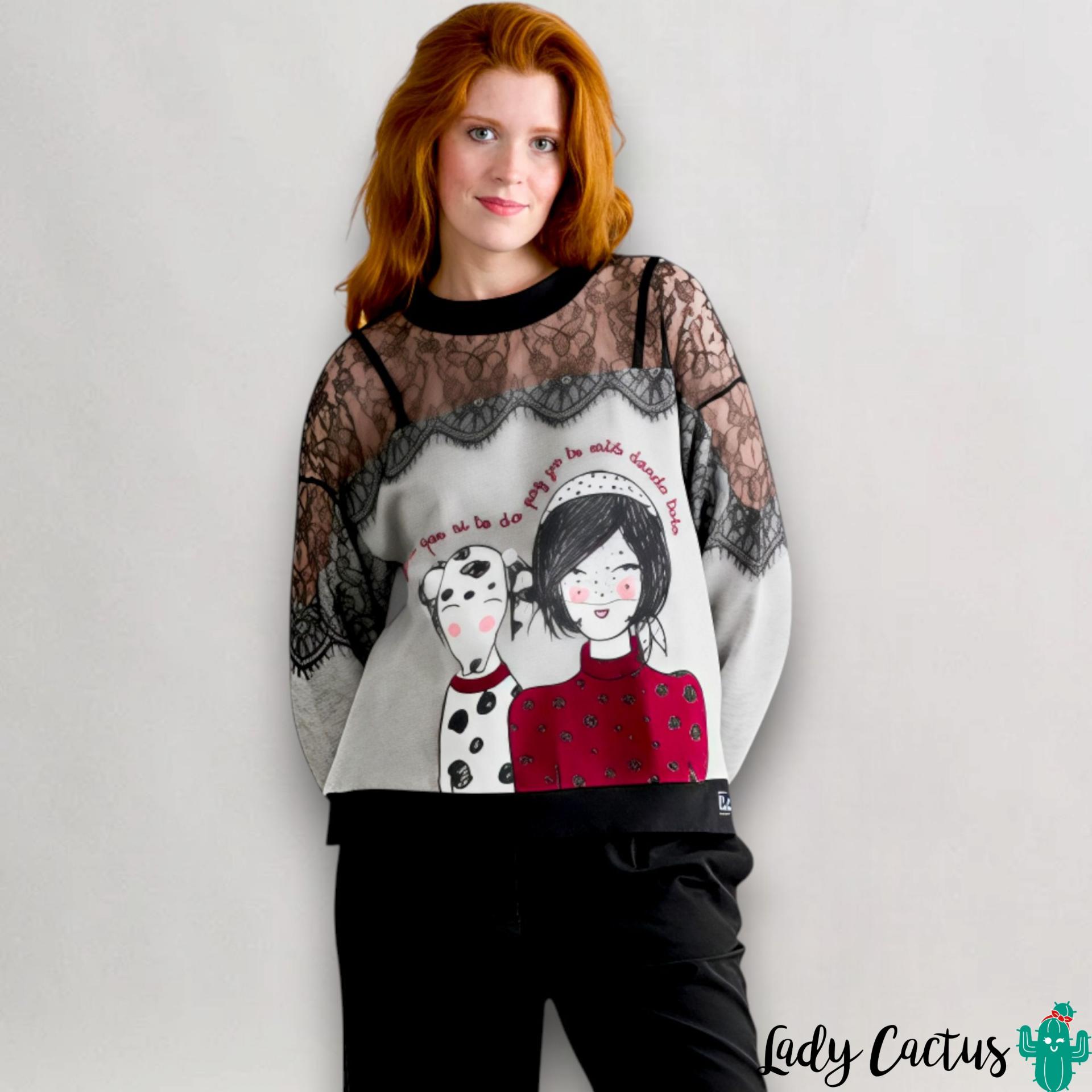 Sudadera Dálmata de Anabel Lee en Lady Cactus con print chica y dálmata motivador