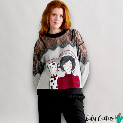 Sudadera Dálmata de Anabel Lee en Lady Cactus con print chica y dálmata motivador