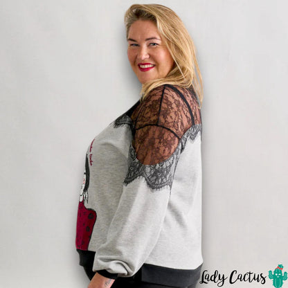 Sudadera Dálmata con encaje negro semitransparente de Anabel Lee para elegancia sensual