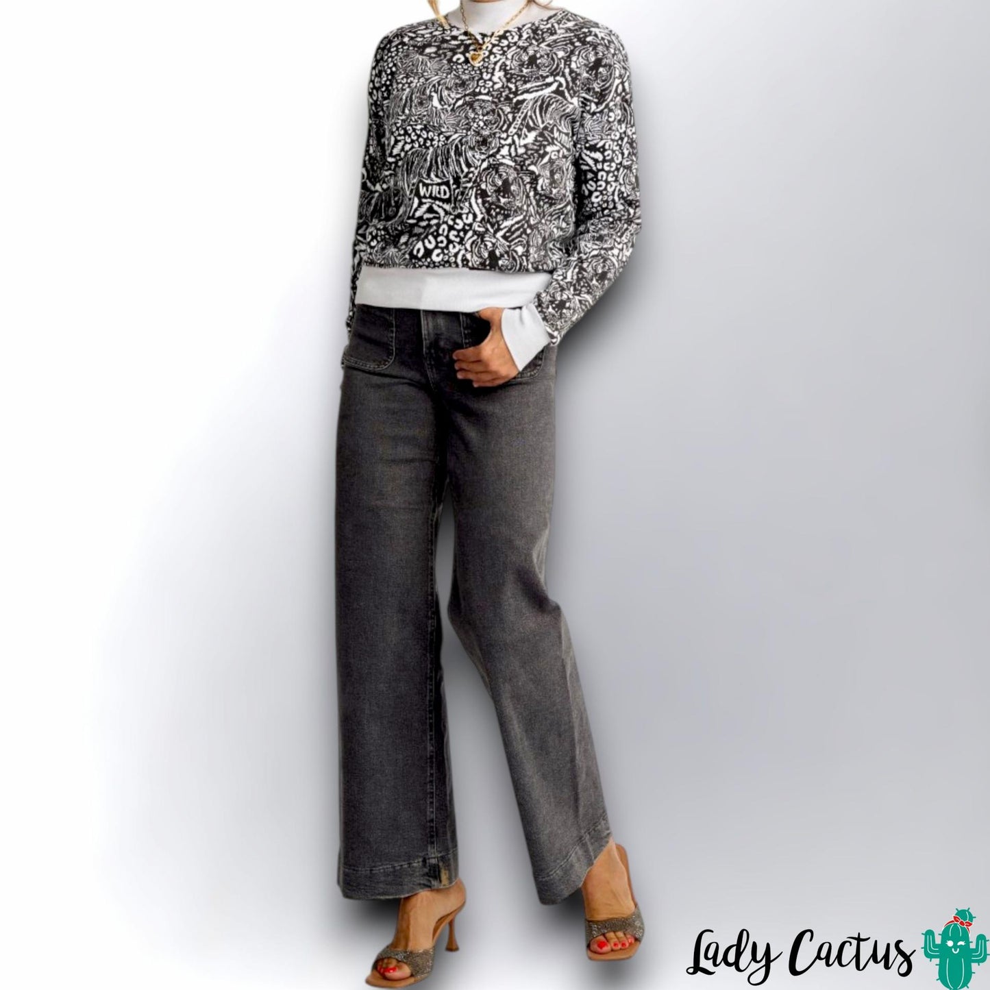 Sudadera Felinos de Aire Retro en Lady Cactus con estampado total salvaje