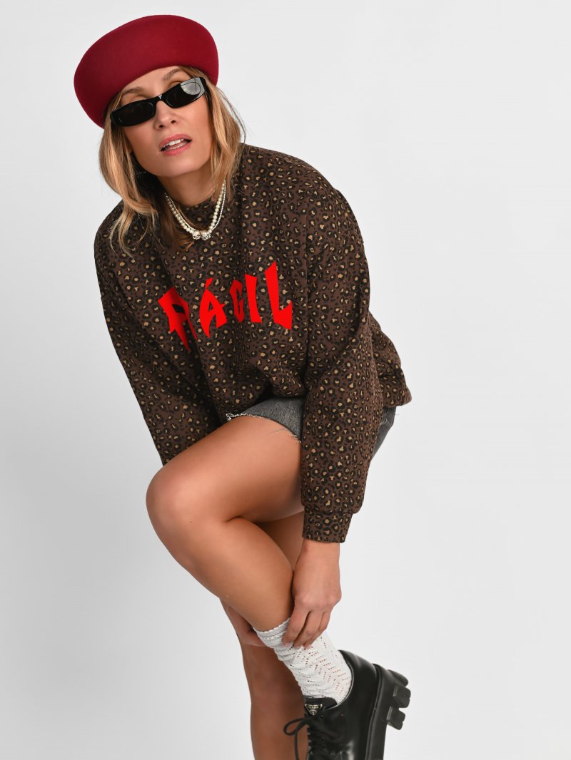 Sudadera oversize para mujer con estampado animal print de leopardo