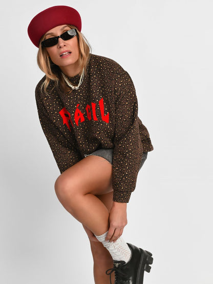Sudadera oversize para mujer con estampado animal print de leopardo