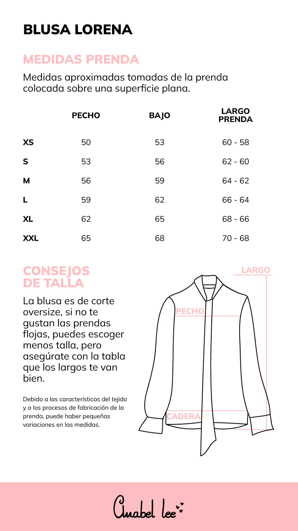 Guía de Tallas de la Camisa Lorena de Anabel Lee