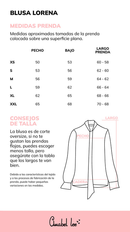 Guía de Tallas de la Camisa Lorena de Anabel Lee