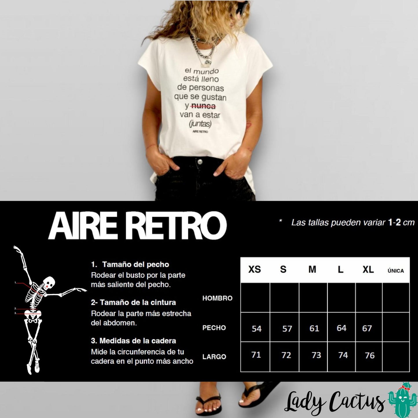 Guía de tallas de la Camiseta Personas Blanca de Aire Retro en Lady Cactus