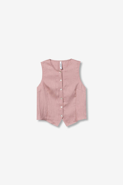 Ropa de mujer Tiffosi con diseño de blusa chaleco rosa.