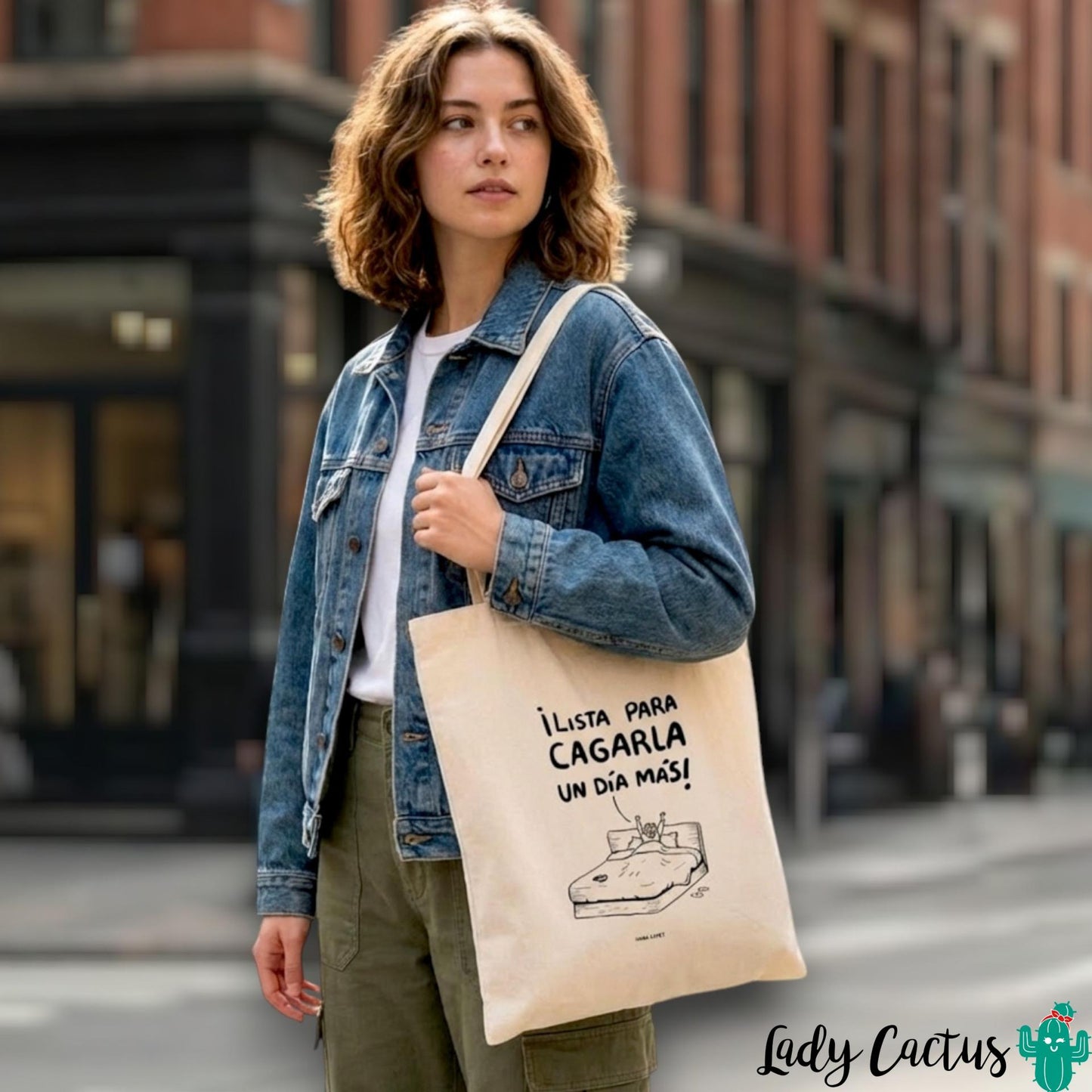 Tote Bag Lista para Cagarla María Gómez Lady Cactus