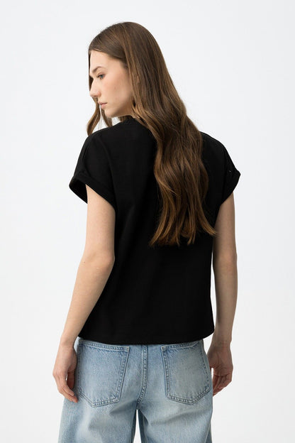 Camiseta de corte regular para mujer color negro Tiffosi
